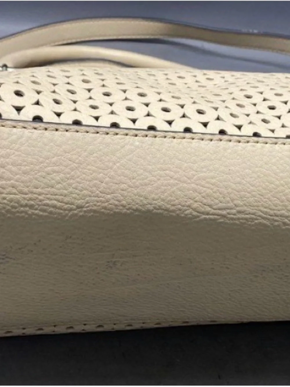 Kate Spade Cream Leather Satchel with Top Handles Laser Cut